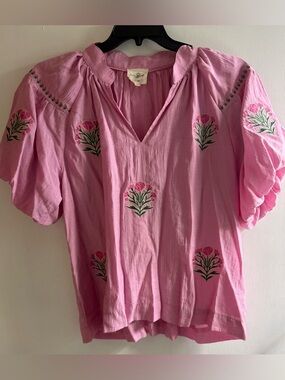 Umgee Pink Embroidered Floral V-Neck Tunic
